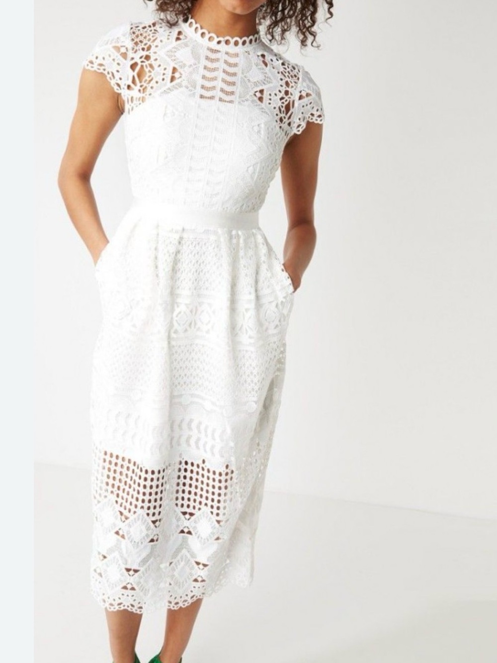 Ted Baker Emelia White Lace Midi Dress with Cap Sleeves wedding special size 6